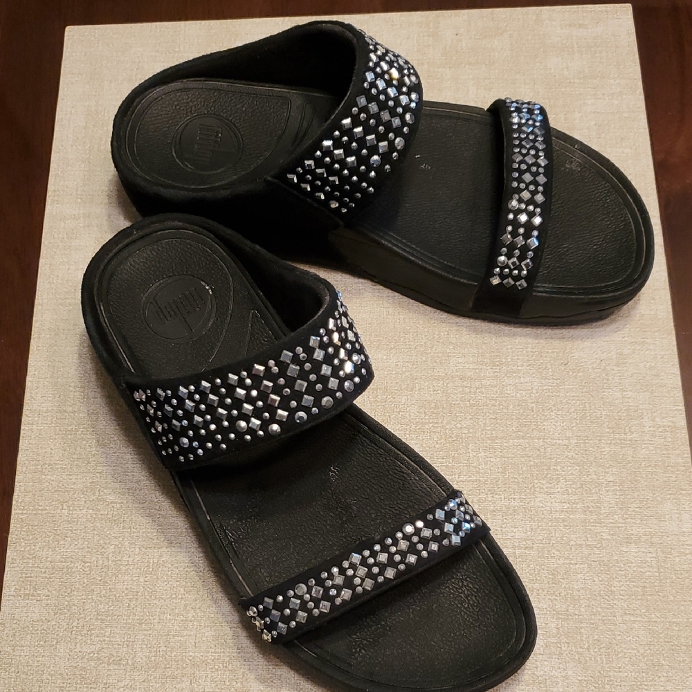 Fitflop Black Sandals with Silver Accents